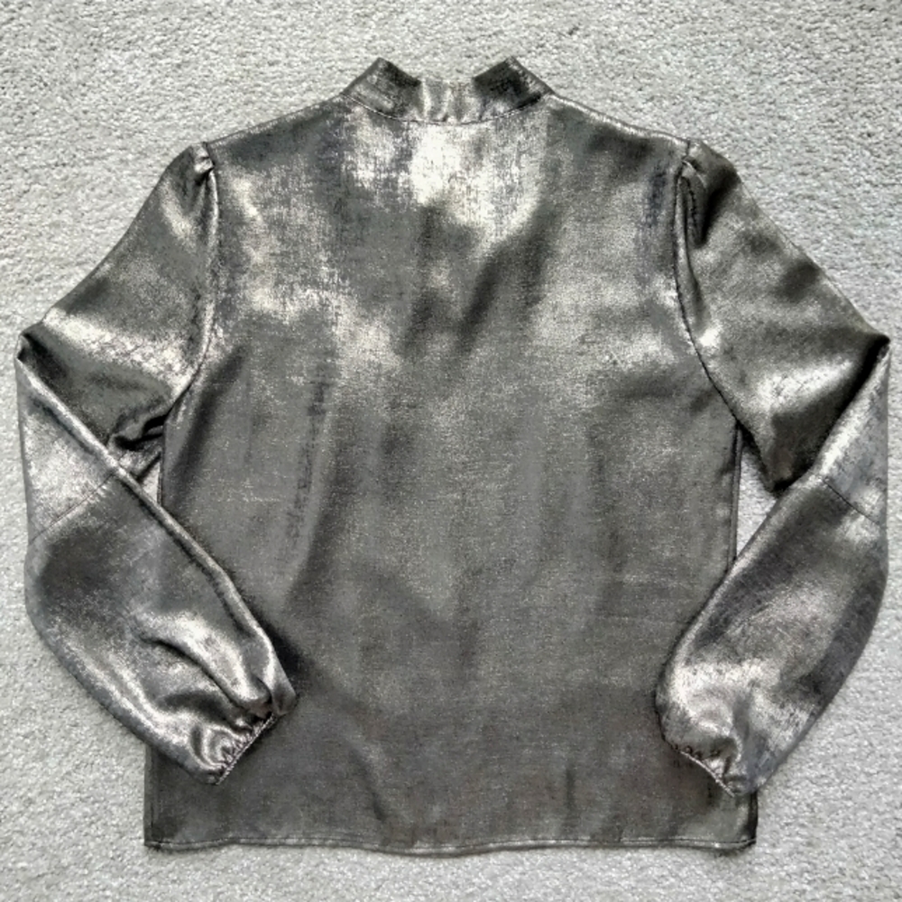 NWT PS DKNY Gold Metallic Tie Neck Long Sleeve Blouse Top NEW - Picture 12 of 12